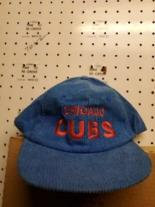 Vintage Chicago Cubs Blue Script Corduroy Snap Back Baseball Hat Cap - Picture 1 of 12