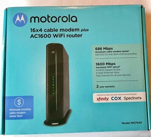 Motorola 16 x 4 Cable Modem Plus AC1600 WiFi Router, Model MG7540 BRAND NEW - Picture 1 of 7