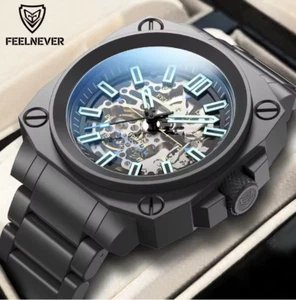 FeelNever Mechanical Man Watch Stainless Steel Automatic Skeleton Dial Watches - Picture 1 of 7