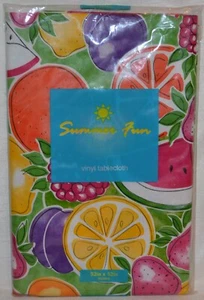 Vinyl Tablecloth~Summer Fruit~52/52 Square~Lemon~Orange~Watermelon~Grape~NEW - Picture 1 of 3