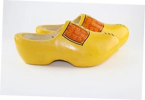 Yellow Wooden Clogs from Holland by Skinwood Size 34 Hand Painted Klomp Geverd G - Picture 1 of 9