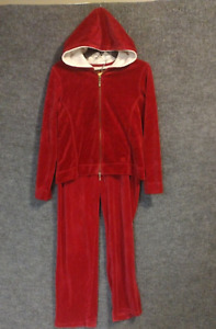 Oleg Cassini Women's Track Suit Size Small Velour Hooded Maroon