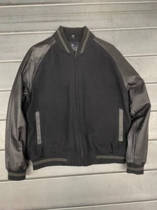 Kenneth Cole Reaction Varsity Bomber Jacket Mens Large Black Wool Leather - Picture 1 of 10