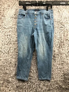 Aeropostale hoch geschnittene Mom-Jeans Größe 12 Damen Medium Wash blau Knopfleiste Fehler - Bild 1 von 14