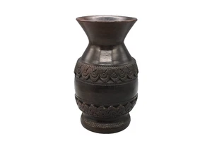 Beautiful Heavy Vintage Hand Carved Vase - Black/Brown 6.25" Tall - Picture 1 of 10
