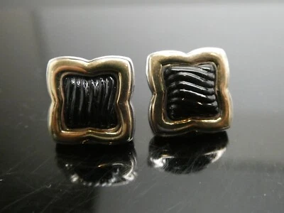 David Yurman Sterling Silver 925 & 18K YG Onyx Quatrefoil Post Earrings - Image 1 of 4