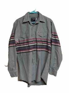 Men's VTG Wrangler “Brushpopper” Denim Western Cowboy Shirt Colorful Sz 15.5x33