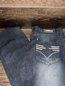VTG Indigo 30 Dark Blue Jeans Men’s 42x34 Acid Wash Embroidered Back Pockets Y2K - Picture 1 of 10