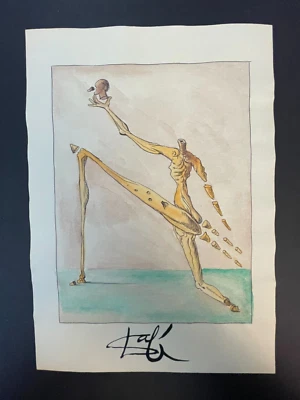Figura abstracta firmada por Salvador Dalí pintura sobre papel arrodillada 11,5" x 8,25" Foto 1 de 4