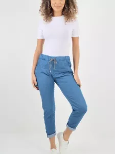 Lagenlook italienische magische Damenhose aus Denim Freizeit Stretch Jogger-Stil - Bild 1 von 16