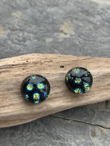 Dichroic Glass Small Studs Cornwall Black Gold Spots - Picture 1 of 6