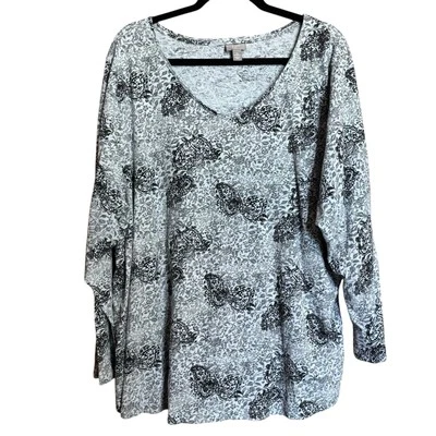 Blusa J Jill Top Mujer 4X Multicolor Paisley Estampado Boho Algodón Cuello Redondo Foto 1 de 4