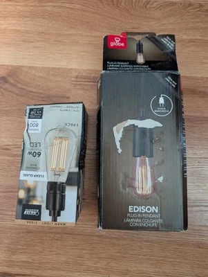 Globo Eléctrico 1 Luz Vintage Edison Negro Mate Enchufable Colgante y Bombilla Foto 1 de 2