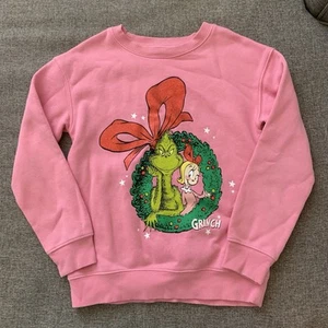 The Grinch Girls Sz 10 Pullover Sweater Pink Cindy Lou Who Glitter Two Sided - Picture 1 of 8