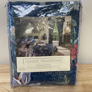 Vintage JC Penney Curtains Drapes 63” Set of 2 Panels USA Made Blue Floral New - Picture 1 of 9