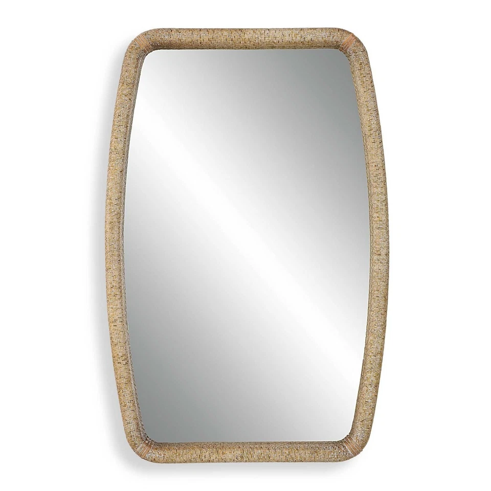 Uttermost 09831 Tiki 36 inch Natural Wood and Wrapped Woven Rattan Mirror