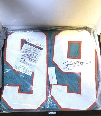 JASON TAYLOR #99 MIAMI DOLPHINS HOF 17 CAMISETA VERDE FIRMADA AUTOGRAFIADA CERTIFICADO DE AUTENTICIDAD JSA * Foto 1 de 4