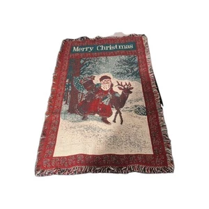 Arazzo da parete Buon Natale rosso e verde scena natalizia Babbo Natale renna - Foto 1 di 3