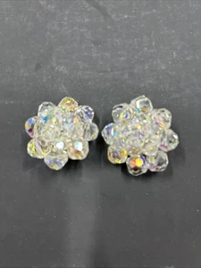 Vintage Crystal Beaded Huggie Clip In Earrings  - Picture 1 of 2