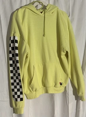 Sudadera con Capucha Aviator Nation para Mujer M Amarillo Neón Manga a Cuadros Pullover Sudadera Foto 1 de 4