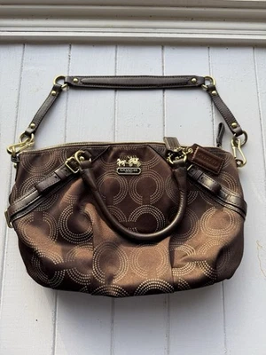 Coach Madison Dotted Op Art Sophia Satchel Shoulder Bag Brown & Gold Hardware - Image 1 of 3