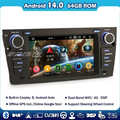 7"Autoradio Android 14 for BMW 3 Series E90 E91 E92 E93 GPS Navigatore DAB+Radio - Immagine 1 di 4