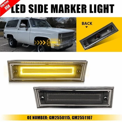 Smoke Lens Amber LED Front Side Marker Light For 81-91 Chevrolet C10 C20 C30 GMC Foto 1 de 4