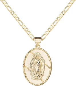 Collar Colgante Virgen María Guadalupe Chapado en Oro 18K para Mujer Hombre Ovalado-1 - Imagen 1 de 4