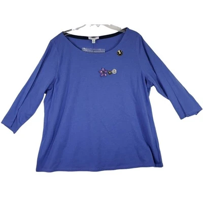 Túnica Isaac Mizrahi para mujer Plus 2X Top adornado manga 3/4 camisa periwinkle Foto 1 de 4