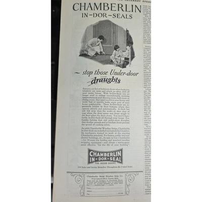 Anuncio impreso Chamberlin 1927 sellos de puerta stop borradores tira climática de metal vintage Foto 1 de 2