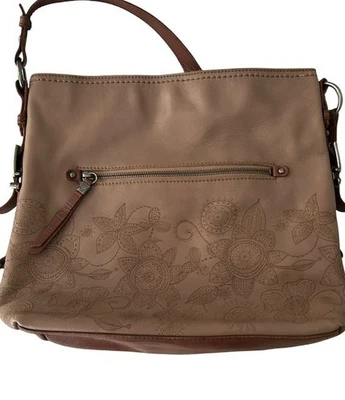 The Sak Brown Leather Floral Embossed Hobo Shoulder Bag Purse Single Strap READ - Image 1 of 4