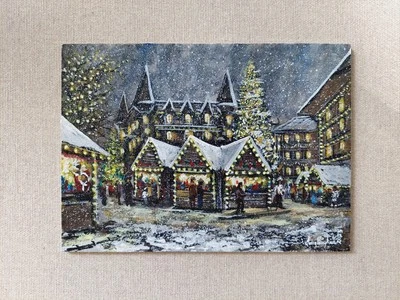 Mercado de Navidad escena callejera en el casco antiguo - Pintura al óleo original. Obra de arte de Navidad  Foto 1 de 4