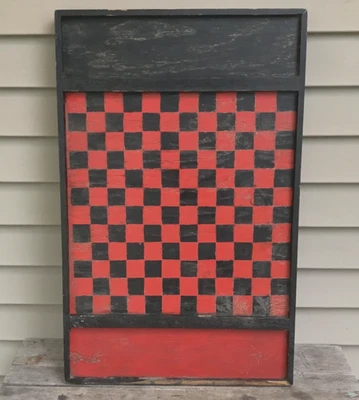 Antique Game Board Red & Black Checkerboard Folk Art Primitive Wooden - Image 1 of 4