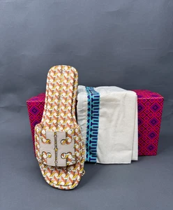 Sandalia deportiva Tory Burch Doble T Slide cuero rosa enlatado geo dorado 7 nueva en caja - Imagen 1 de 4