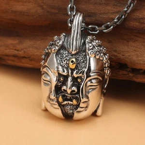 Pure S925 Sterling Silver Men Women Bless Unique Buddha Head Pendant 28-29g - Picture 1 of 4