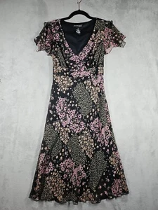Jonathan Martin Studio Women's Black w Floral Print Lined Flutter Slv Dress Sz 6 - Picture 1 of 12