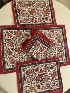 ANOHKI Handwork TABLE LINENS 4 Placemats 5 Cloth Napkins Red Cream Beautiful - Bild 1 von 10