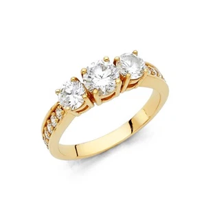 14K Yellow Gold Cubic Zirconia Round Stone Engagement Ring for women - Picture 1 of 3