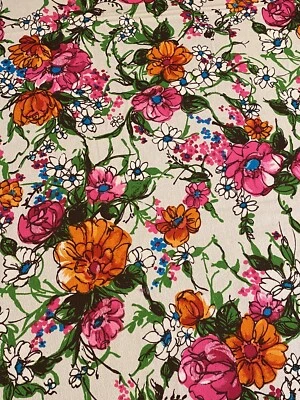 Vintage 60s 70s Pink Floral Retro  Fabric Stretch Polyester Blend??? 43” X 120” - Image 1 of 4