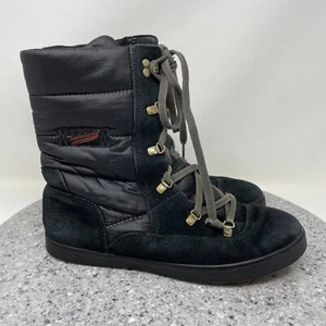 Timberland Boots Womens 7.5 Puffer Black Suede Leather Winter Snow Shoes Lace Up - Picture 1 of 22