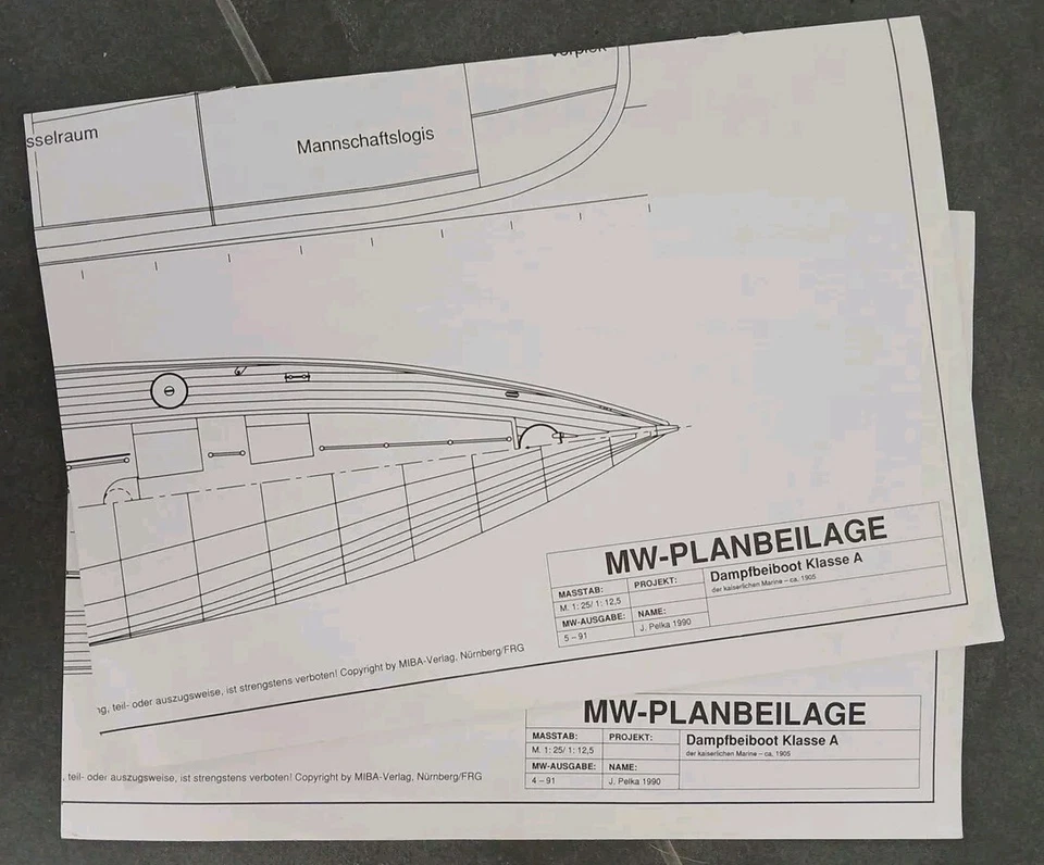 Modellwerft Bauplan Dampfbeiboot Klasse A Kaiserliche Marine 1905  M:1:25 - Bild 1 von 1