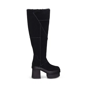 UGG NEW HEIGHTS PLATFORM XTRA BLACK SUEDE ZIP WOMEN'S BOOTS SIZE US 6.5 NEW - Picture 1 of 5