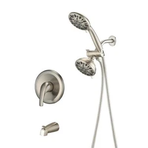 FORCLOVER Detachable Shower Head Faucet 5" Round Rain 7-Spray Brushed Nickel - Picture 1 of 3