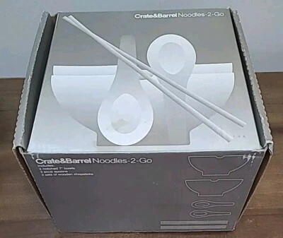CRATE & BARREL Noodle 2 Go RAMEN BOWLS Set 2 NUEVO 6 piezas juego cucharas cuencos palos Foto 1 de 4