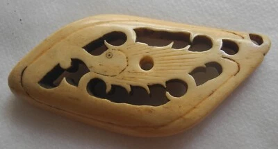 Antiguo pez Netsuke japonés trabajo abierto tallado a mano ¡Hermoso! Ojime de hueso Foto 1 de 4