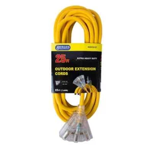 Outdoor Triple Tap Extension Cord Heavy Duty 12/3 15 Amp 125-volt Yellow 25 Ft - Picture 1 of 9