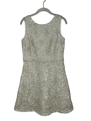 Vestido de Vacaciones C Rsvp Oro Blanco Crochet Superpuesto Sin Mangas Línea A Talla M Nuevo Foto 1 de 4