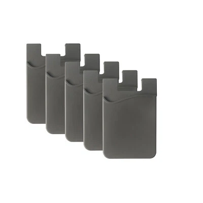 5PCS Silicone Credit Card Holder Cell Phone Wallet Pocket Sticker Adhesive Black - Image 1 of 4