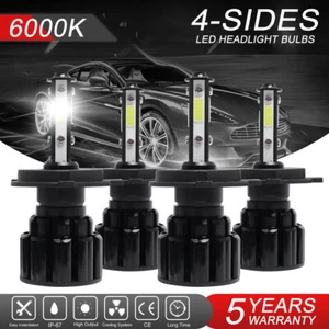 4x H4 9003 HB2 4-Sides LED Headlight Bulbs Kit Hi-Low Dual Beam 6000K Cool White - Picture 1 of 12