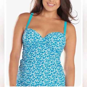 Women's Curvy Kate Riptide Balcony Tankini Swim Top Blue Print Size 32DD - Picture 1 of 8